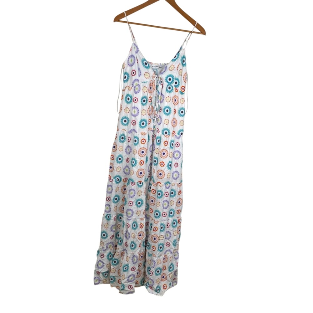 Desigual Womens Maxi Babydoll Sleeveless Boho Tiered Beach Dress Multicolor Sz M